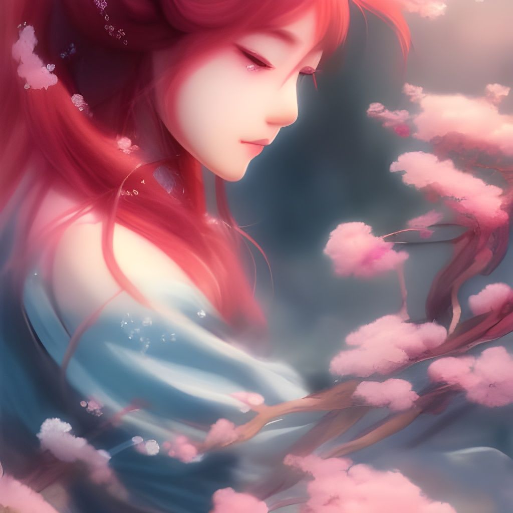 Anime Girl with Cherry Blossoms in Ghibli Style