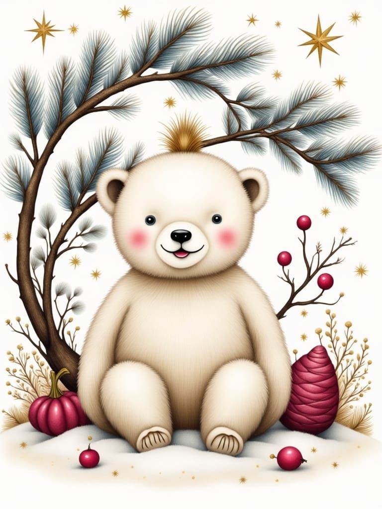 Cute Polar Bear Cub in Winter Scene