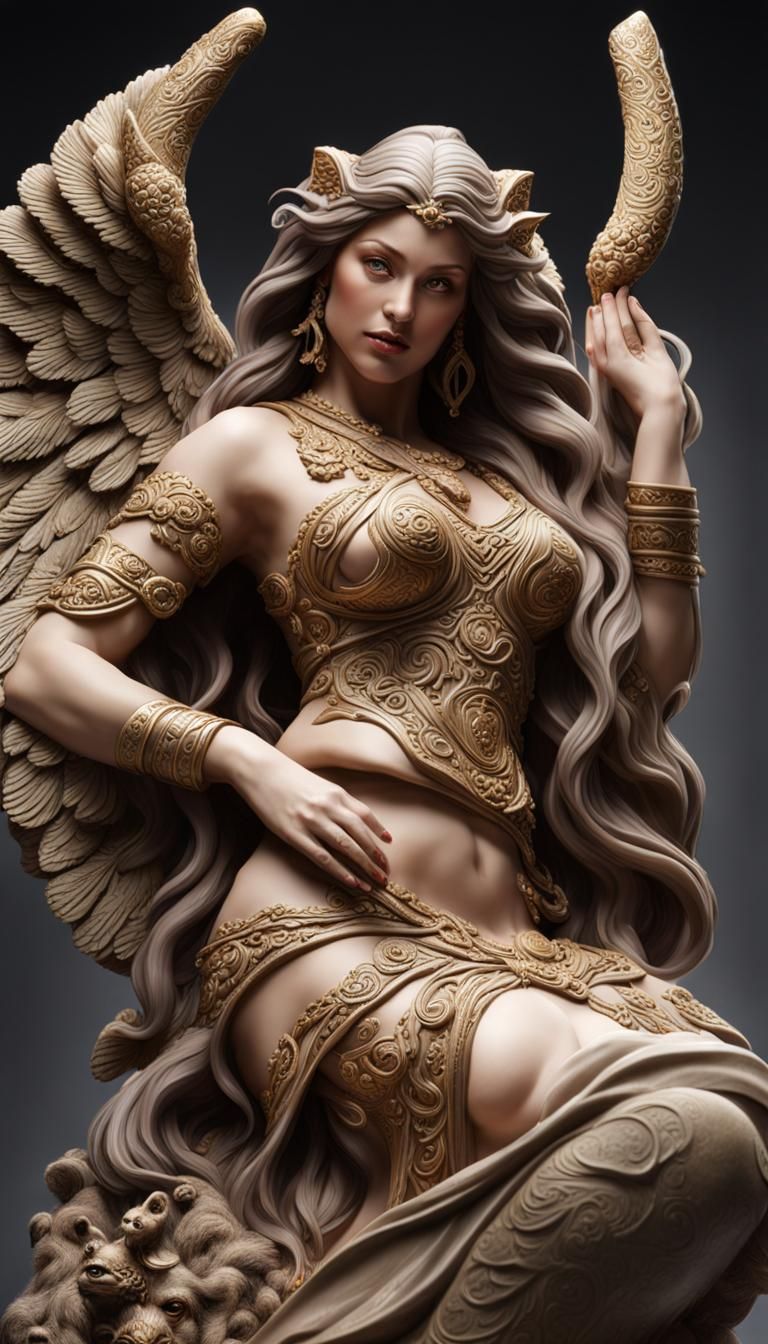 Voluptuous Druid Goddess Statue in Glazed Clay