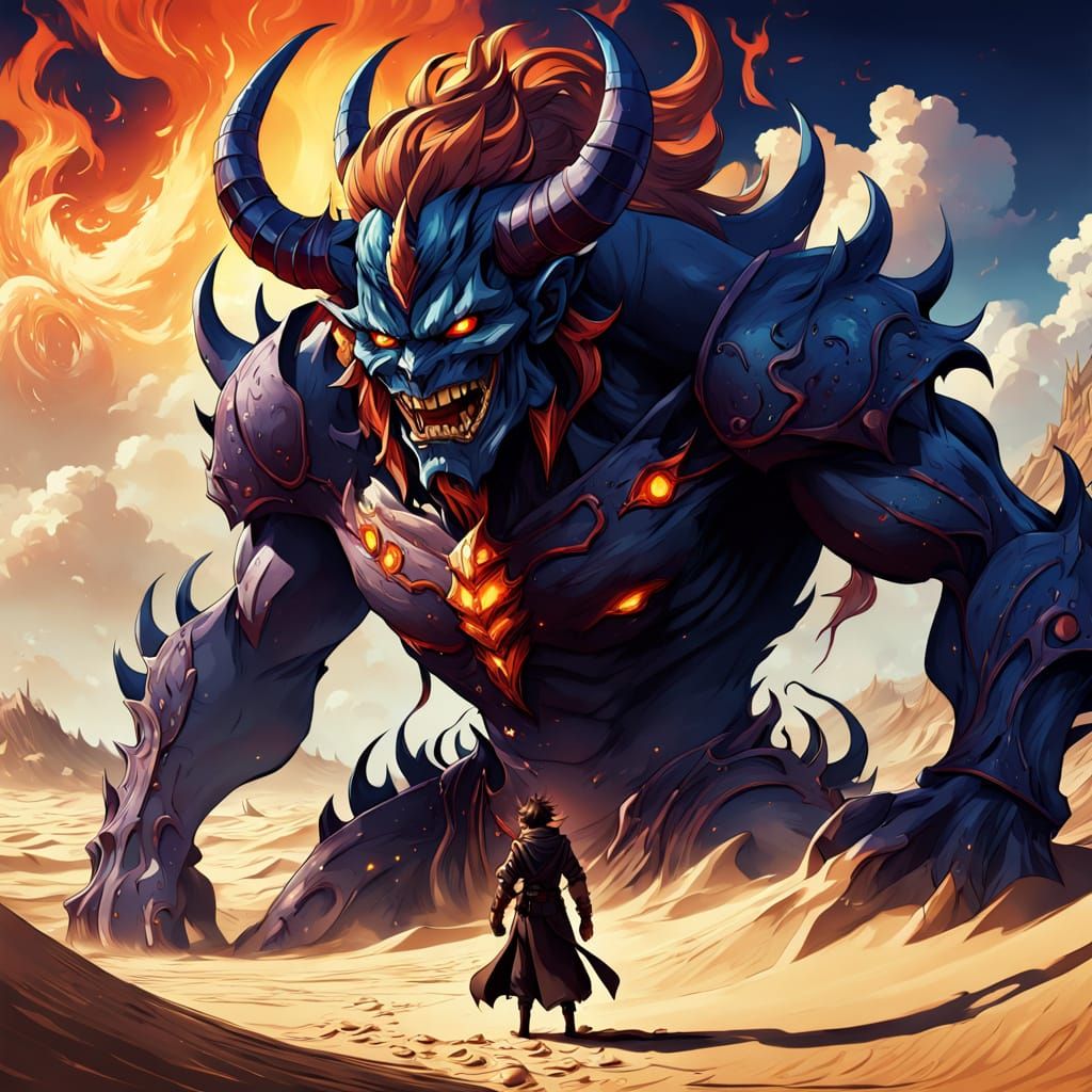 Vibrant Demon Portrait in Anime Style