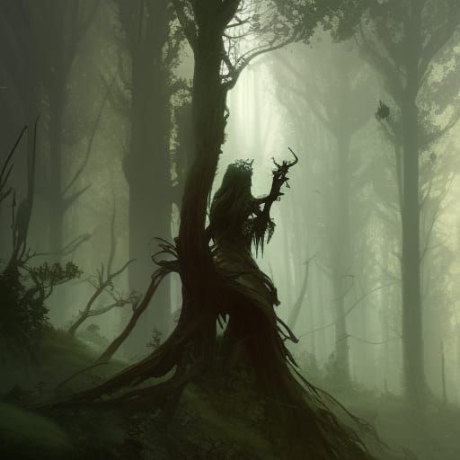 Dark Fantasy Elder Forest Druid Concept Art