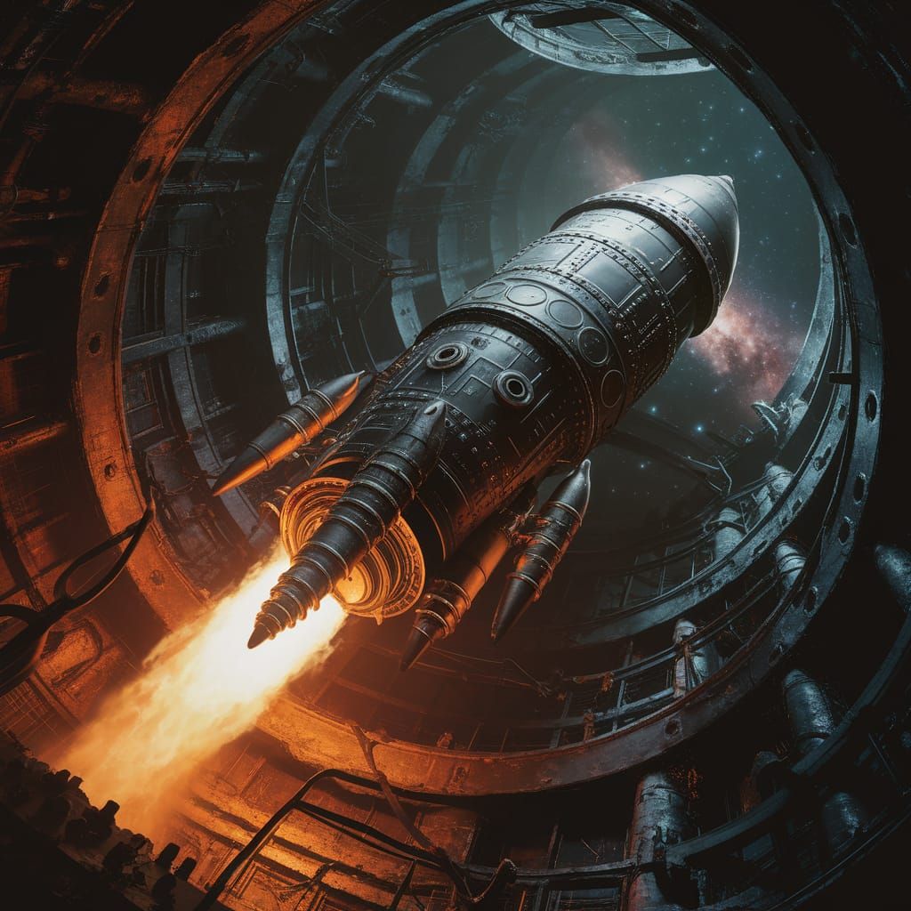Giger-Inspired Rocket Launch from Abandoned Station
