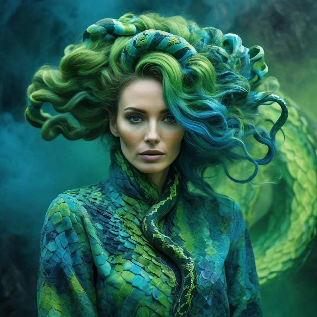 Expressionist Portrait of Woman with Snake Hair