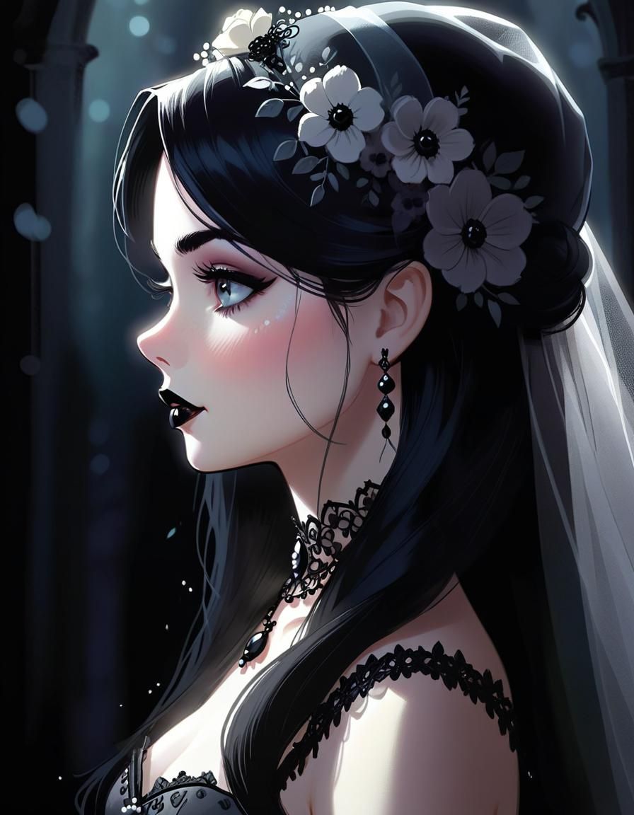 Goth Bride Illustration in Cel-Shaded Style