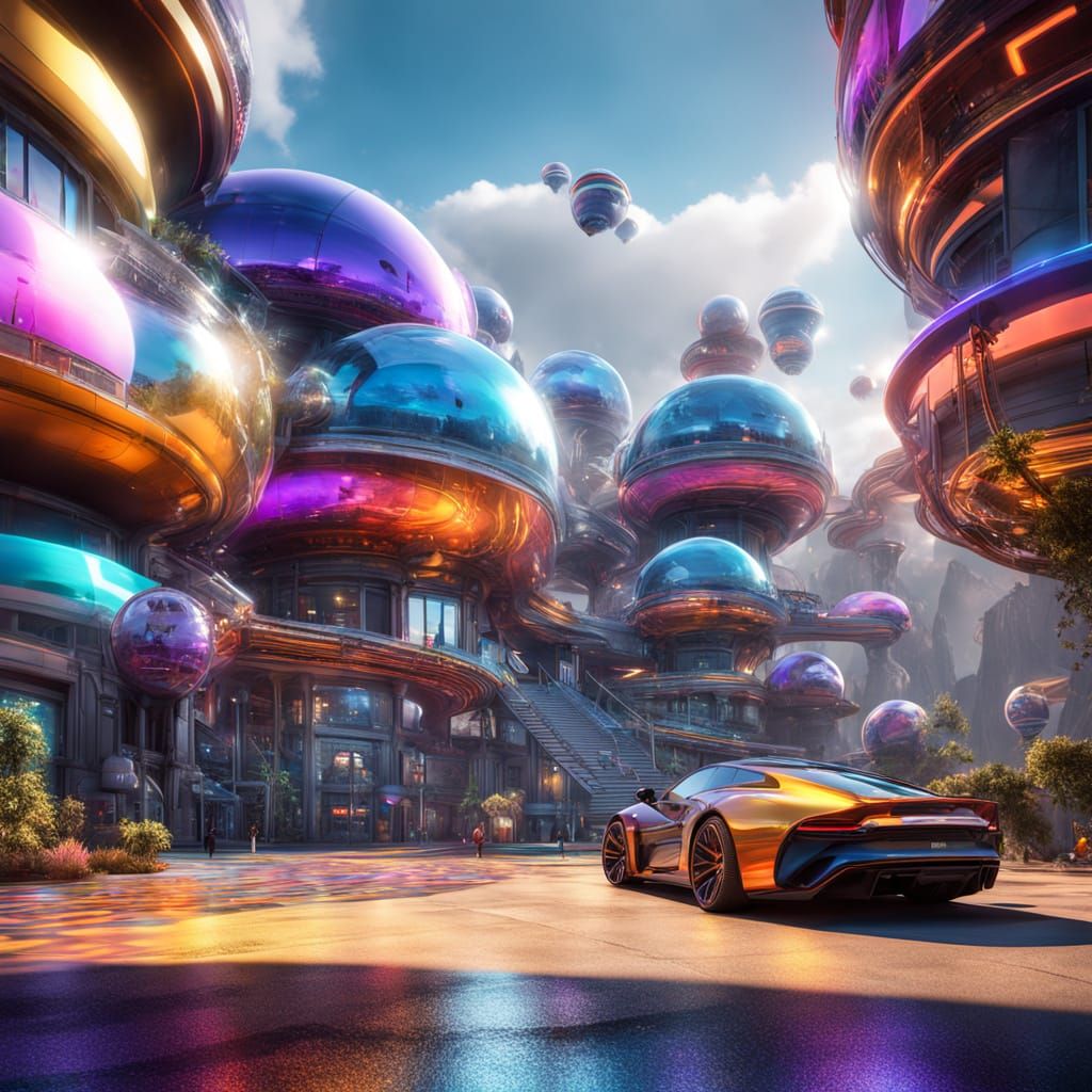 Rainbow Spaceport in Quantum Cyberpunk Simulation