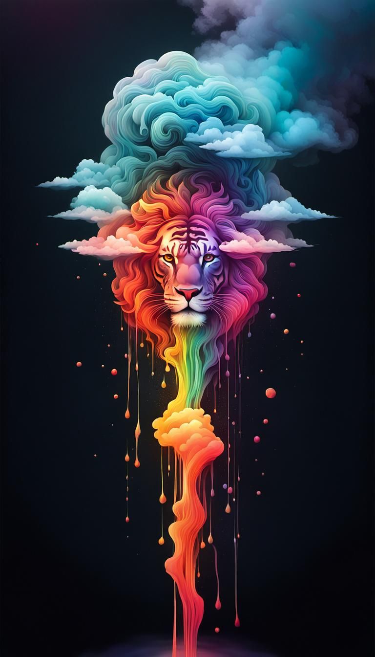 Vibrant Lake of Fluid Forming Lion and Tiger Sculpture