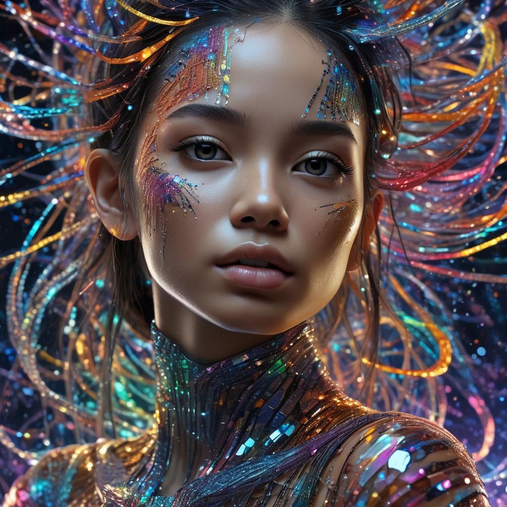 Glittering Thai Woman Portrait in Surreal Digital Art