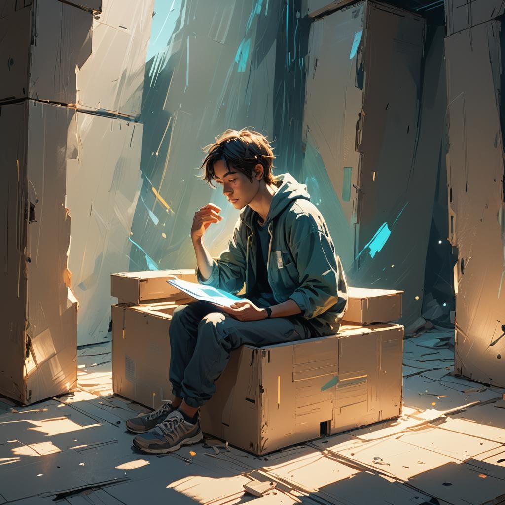 Person Meditating in Box with Glowing Light