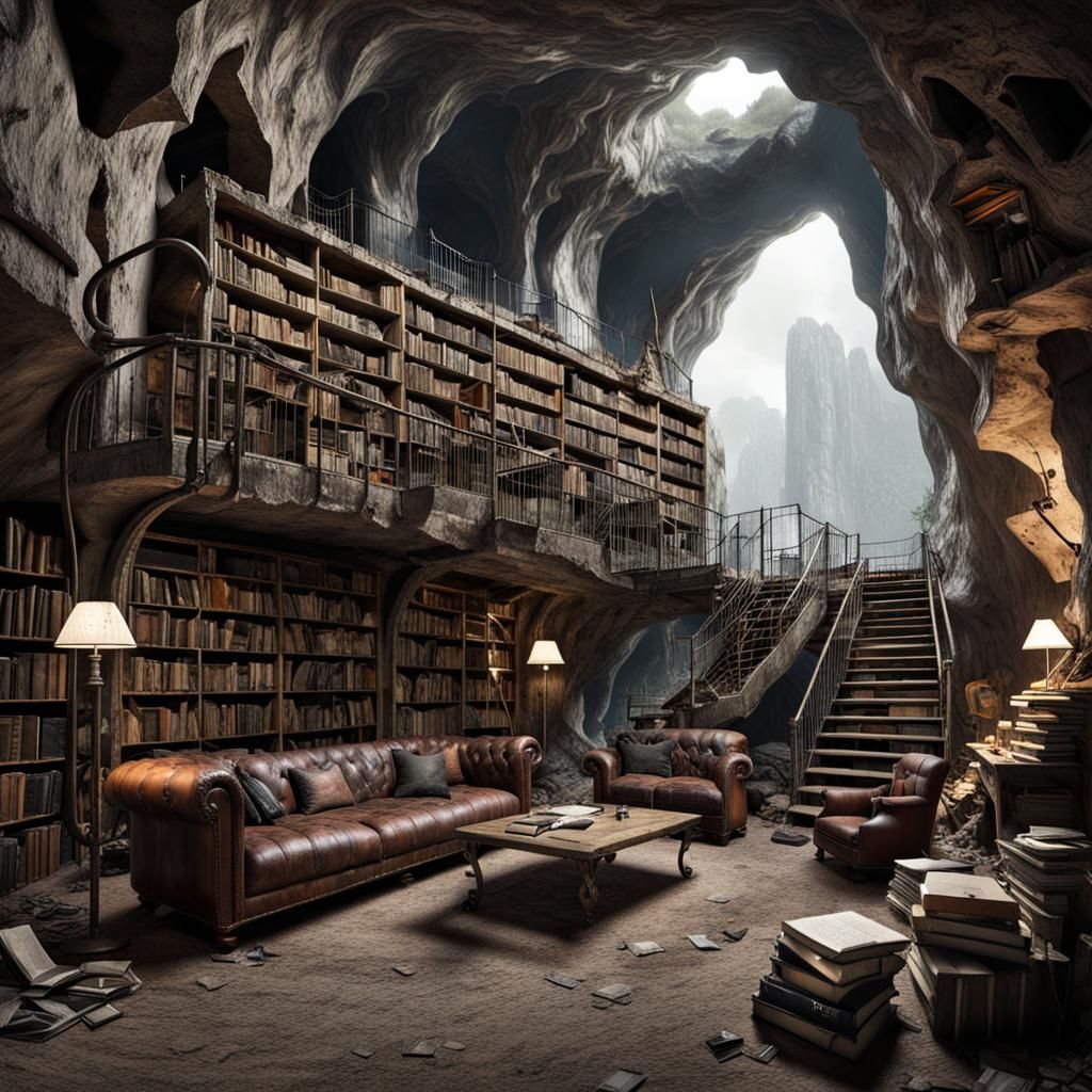 Post-Apocalyptic Cave Library