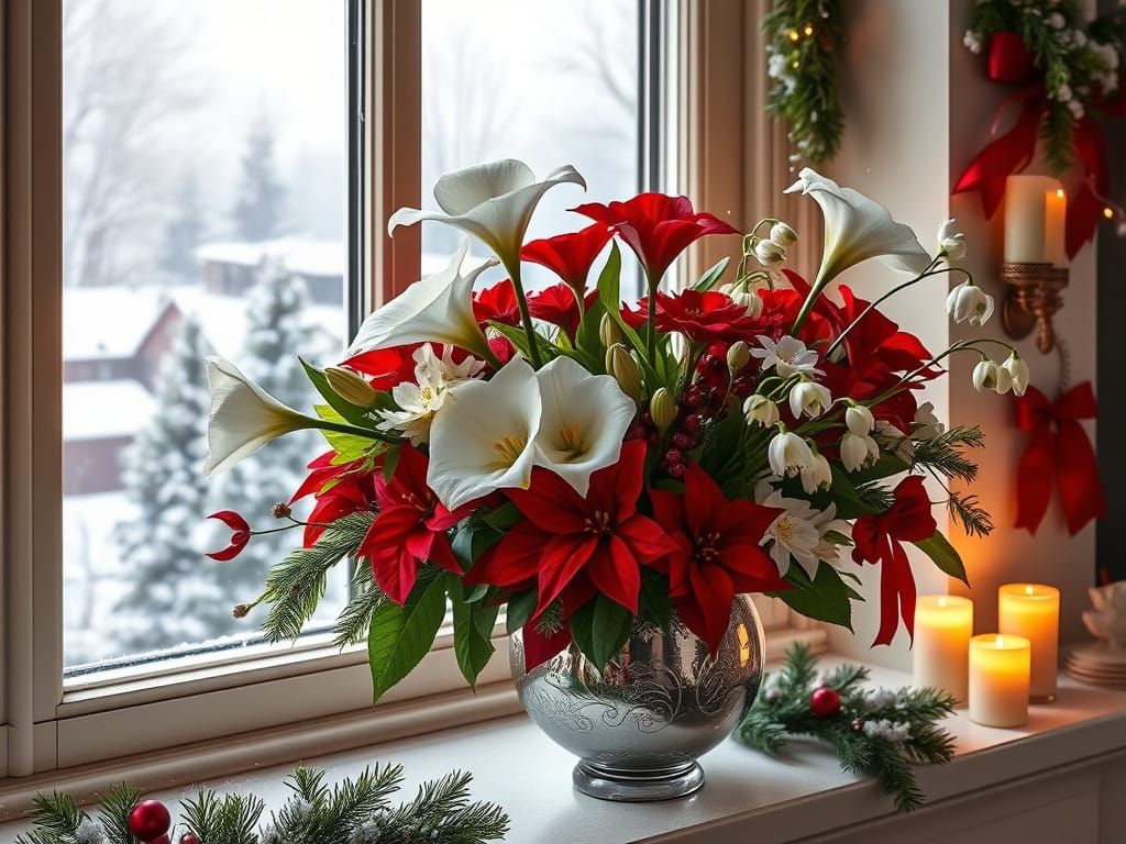 Christmas Floral Masterpiece in Elegant Mercury Glass Vase
