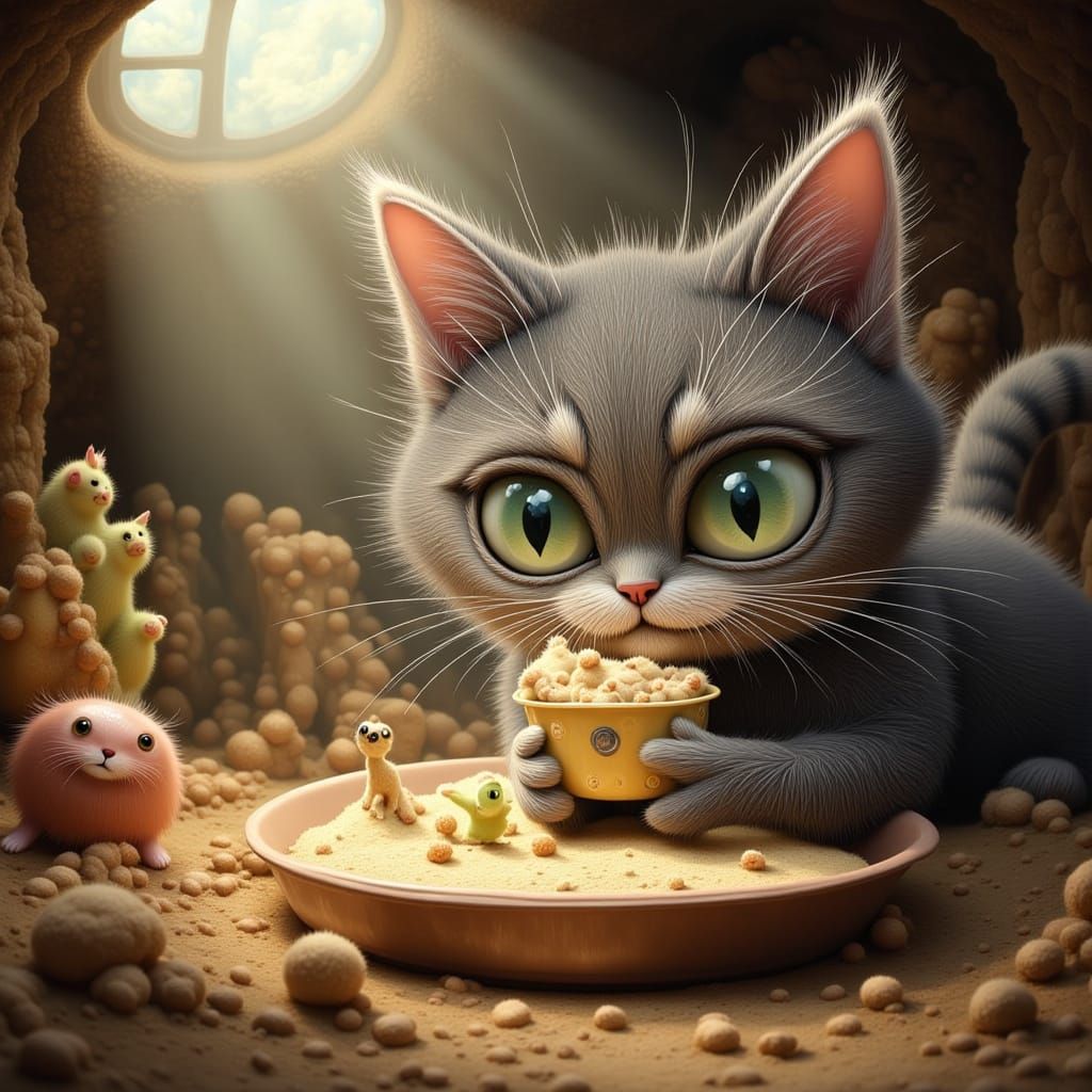 Curious Cat Plays in Cardboard Box with Yarn