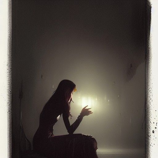 Pained Young Widow's Heartbreak in Dark Image