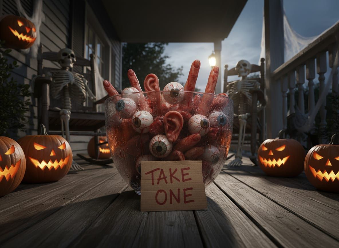 Macabre Halloween Punch Bowl with Body Parts