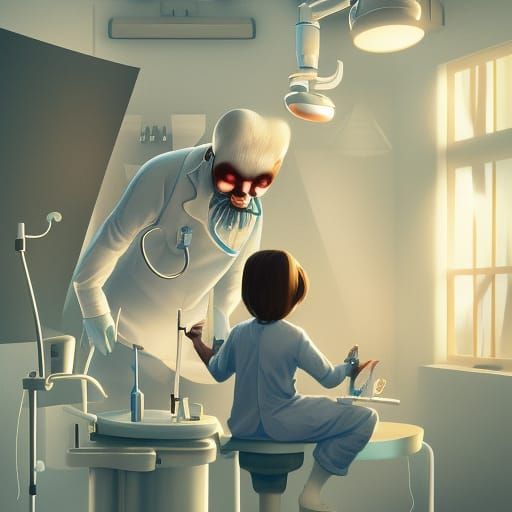 Horror Dentist in Storybook Digital Art