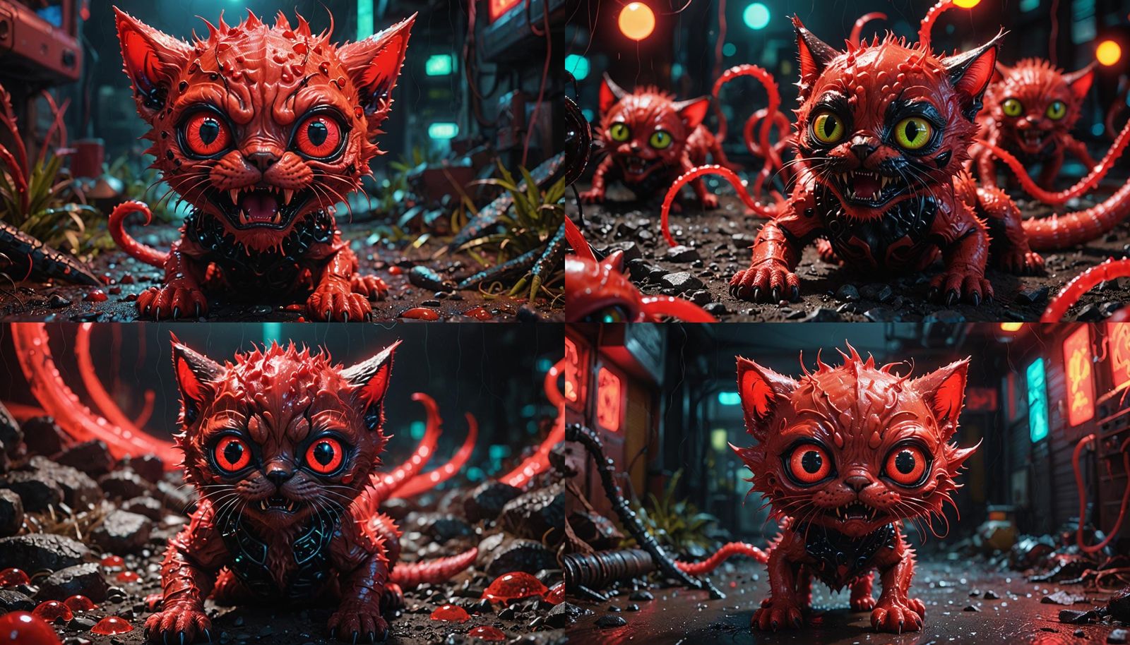 Plastic Google Eyes on a red alien kitten