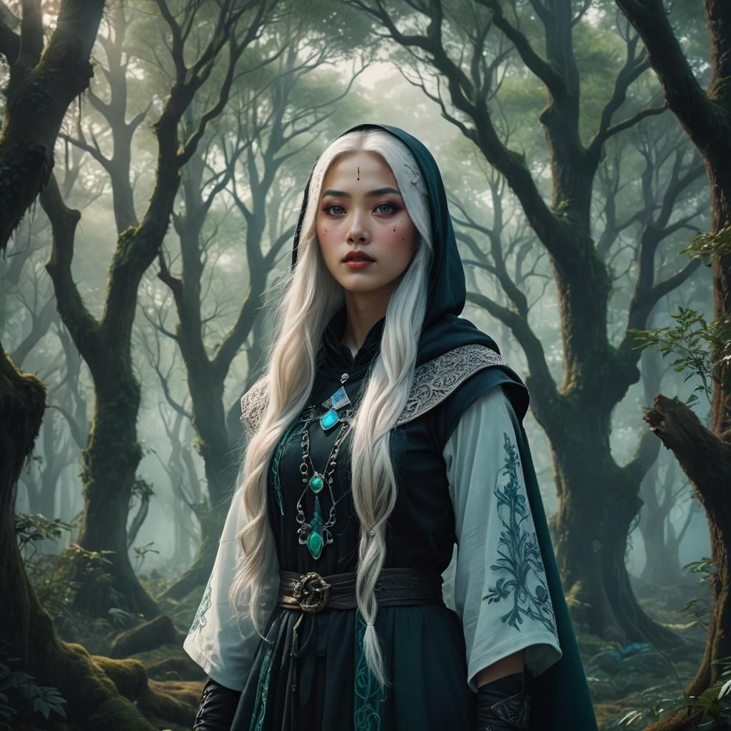 Beautiful Asian Woman with White Hair