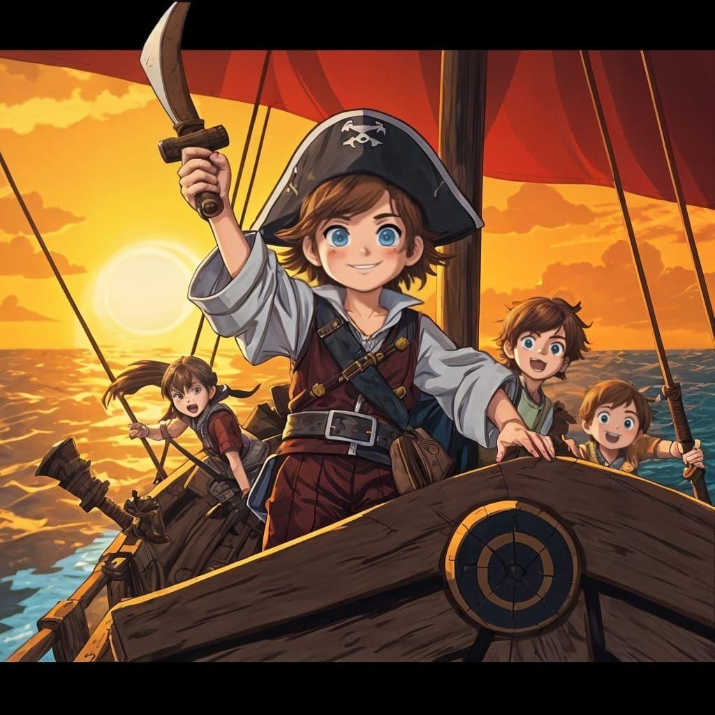 Children's Pirate Raft Crew in Anime Style