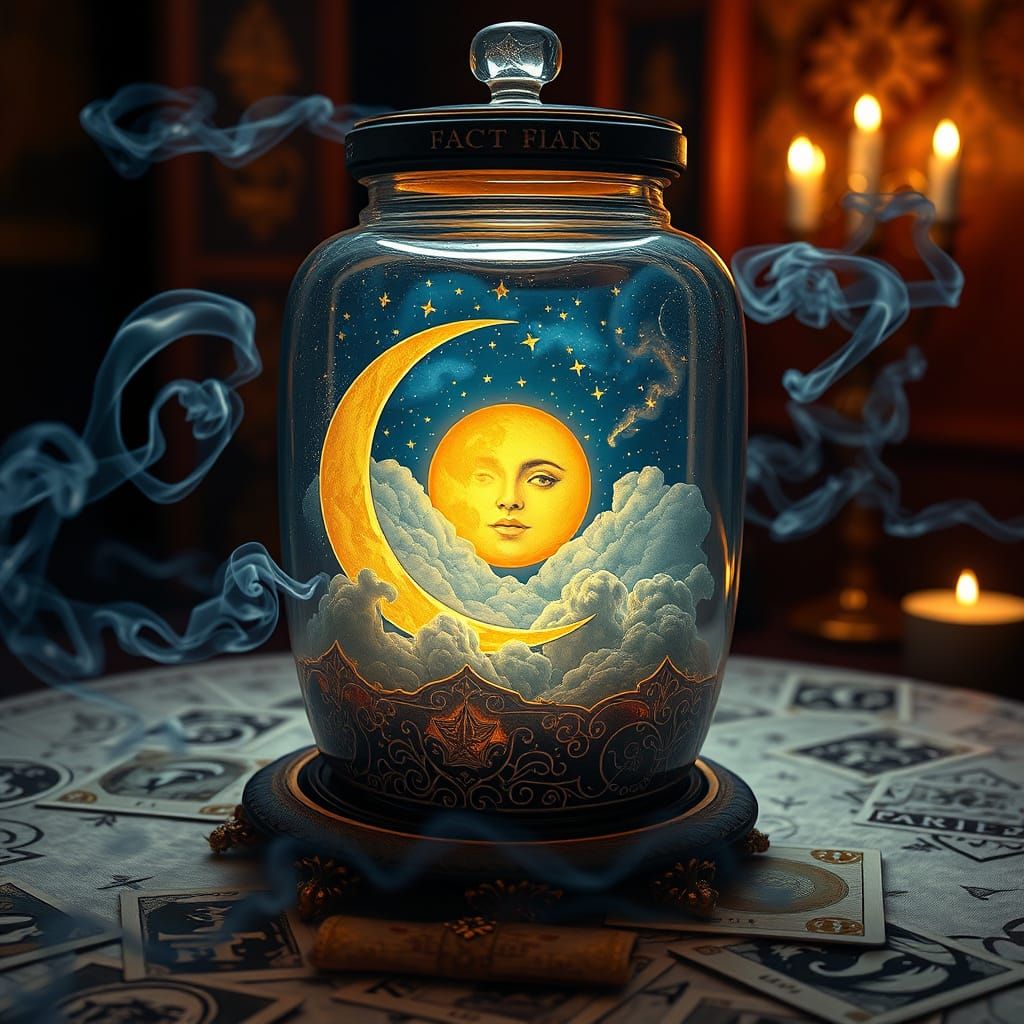 Surreal Crystal Jar Scene with Bright Colors and Intricate D...