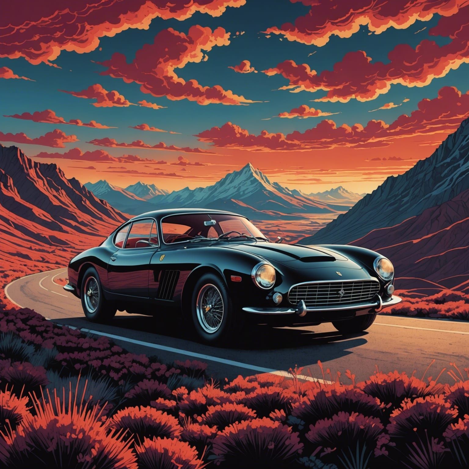 Psychedelic Ferrari 166 in Comic Book Art Style