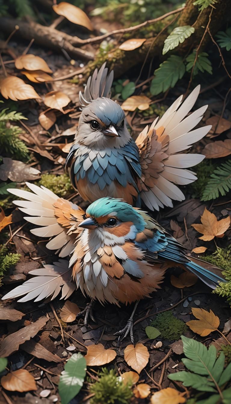 Anime Bird with Broken Wing in Forest