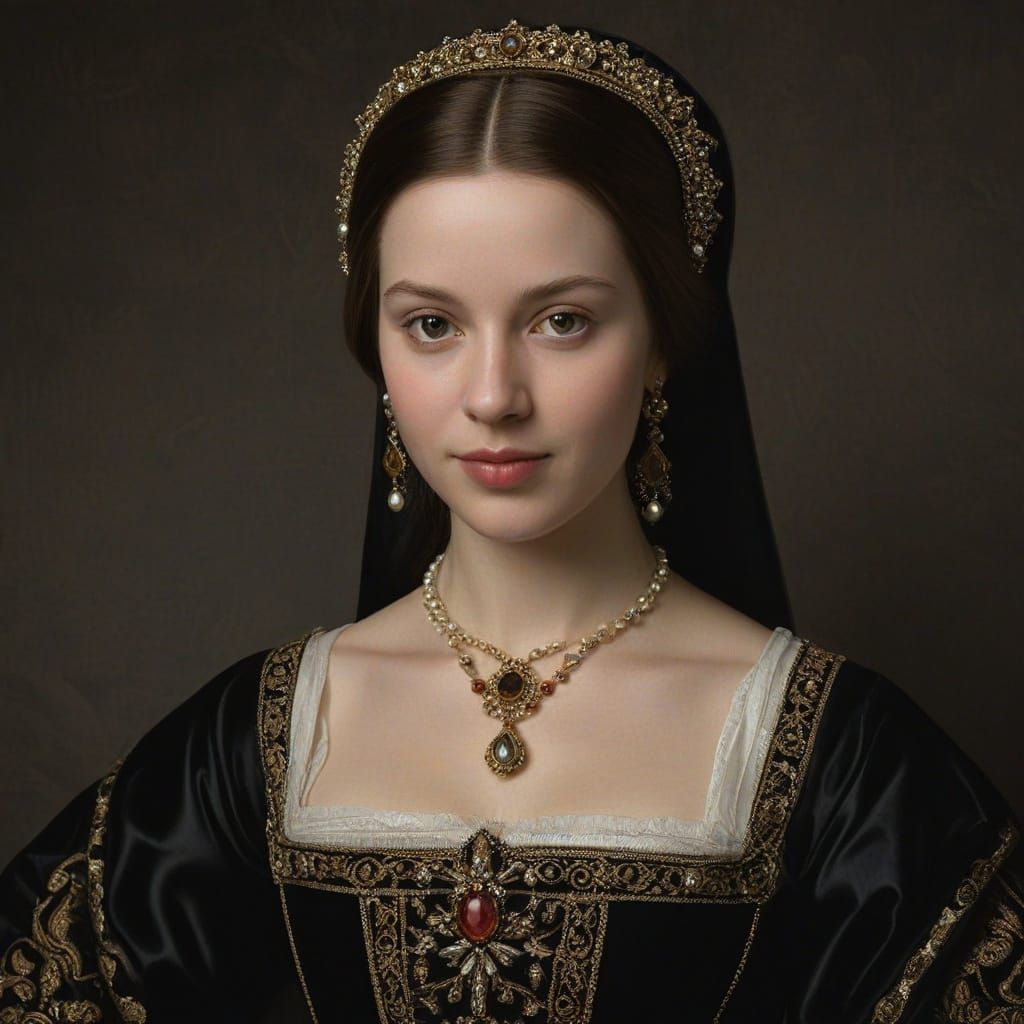 Regal Portrait of Anne Boleyn in Lavish 16th-Century Attire