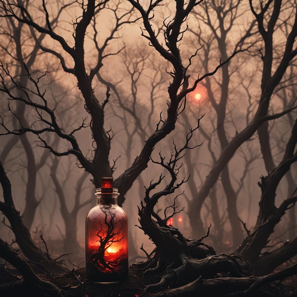 Dark Fantasy Realm Inside Glass Bottle