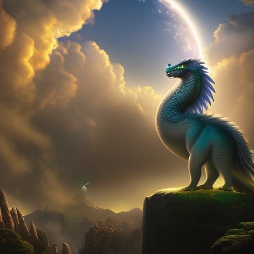 Epic Dragon Against Full Moon: Digital Matte Painting
