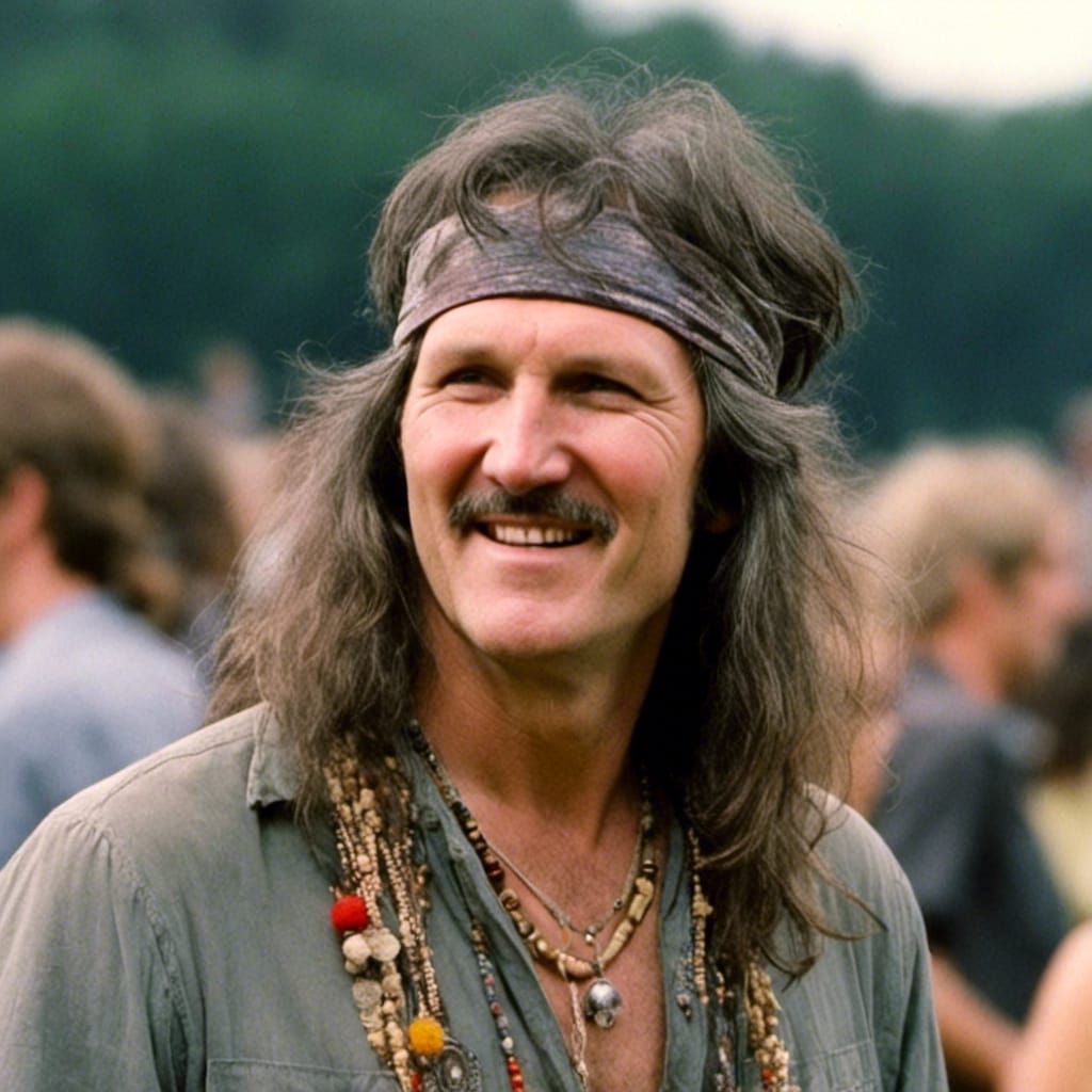 Woodstock Hippie Portrait in Aged Photograph Style