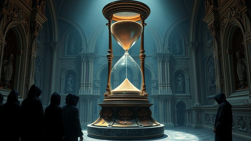 Baroque Hourglass in a Mystical Chamber
