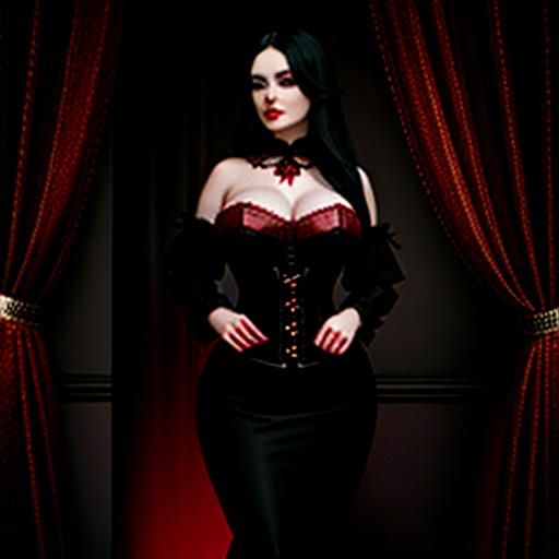 Victorian Gothic Woman in Crimson Rose Garden