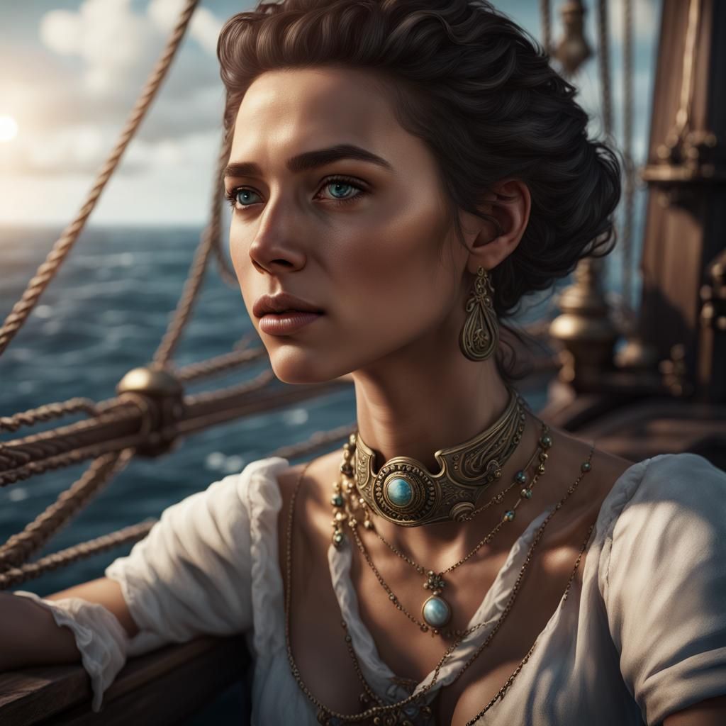 Hopeful Woman on Ship Stares at Horizon