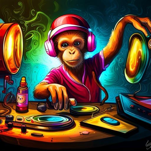 Monkey DJ Graffiti Art in 8K
