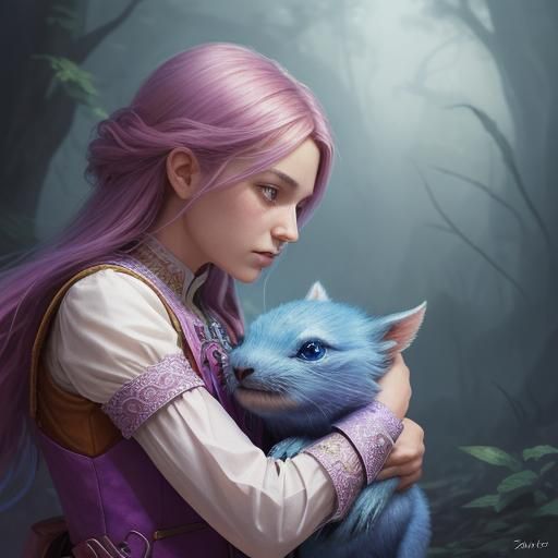 Child with Creature in Vibrant Fantasy World