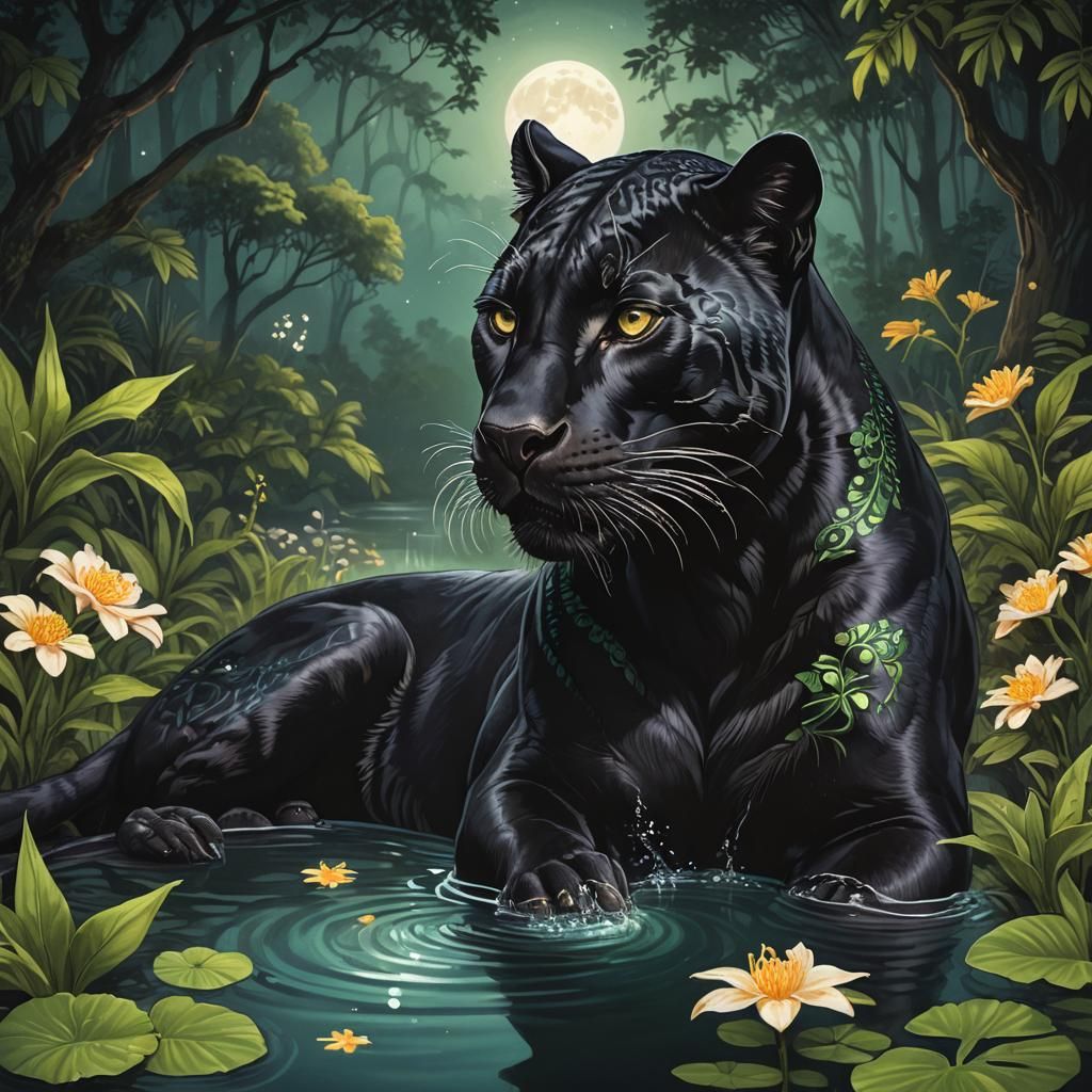 Black Panther with Henna Tattoo Design Portrait