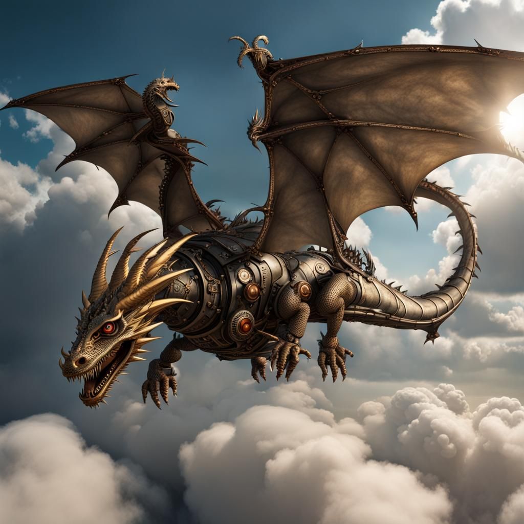 Steampunk Dragon in Dramatic Lighting
