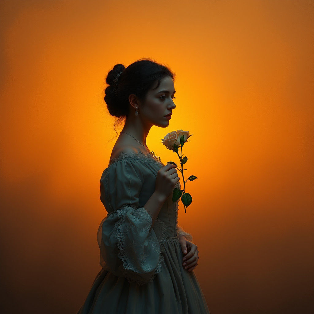 Marquise with Rose in Rothko-Redon Style Sunset