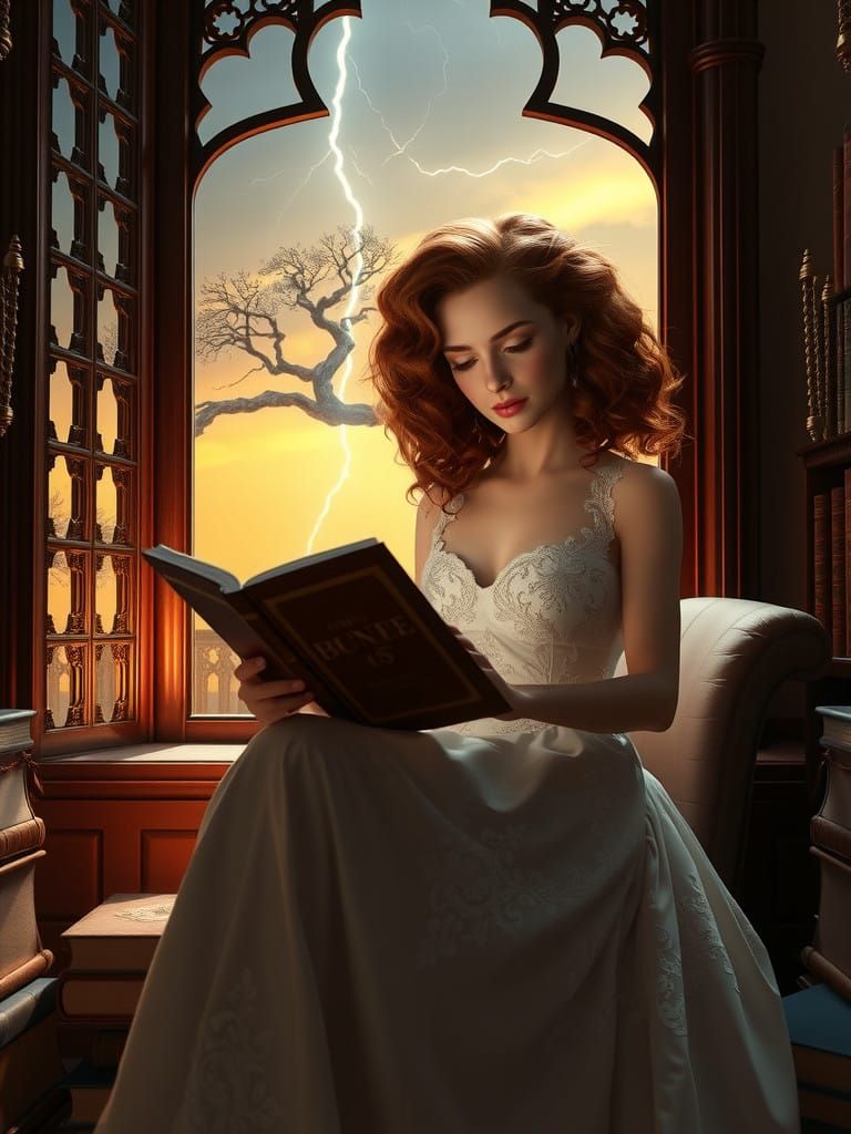Gothic Bride in Intimate Library Scene, in Pixar-Style 3D Di...