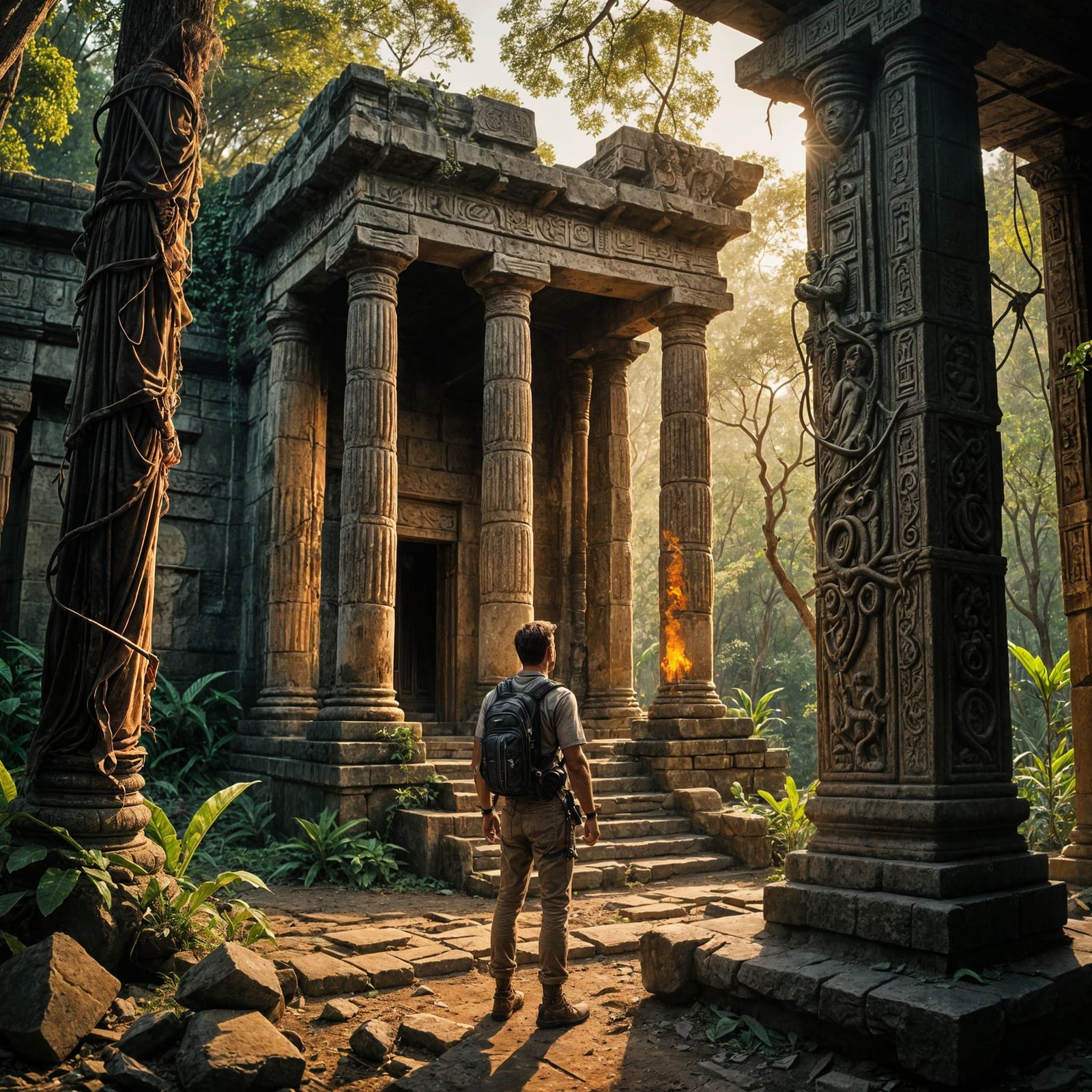 Forgotten Temple Discovery in Adventure Film Style