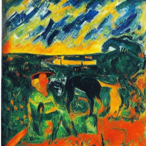 Man on Golden Mountains with Dark Knife