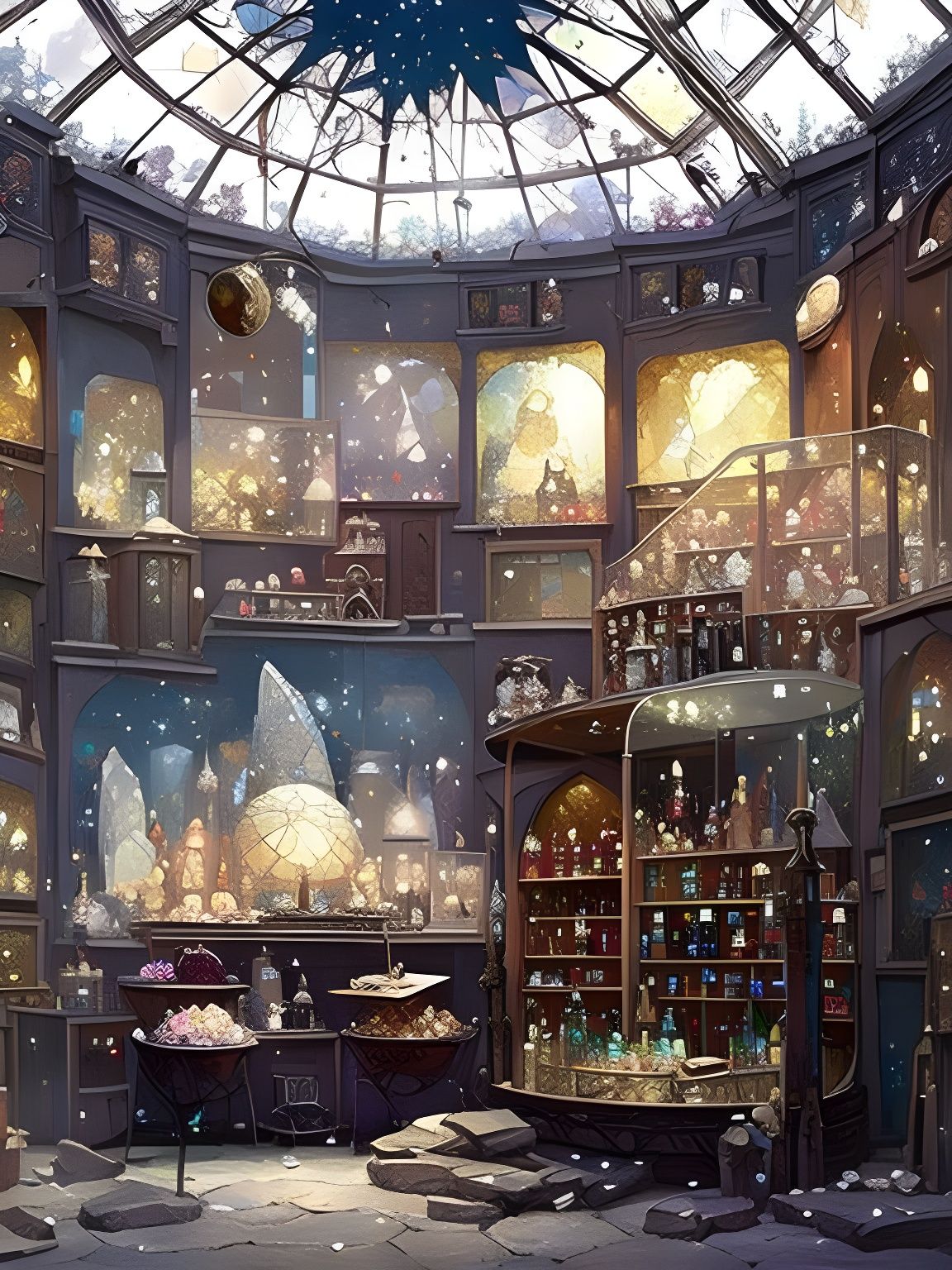 Crystal Shop with Sparkling Gems: Detailed Matte Painting