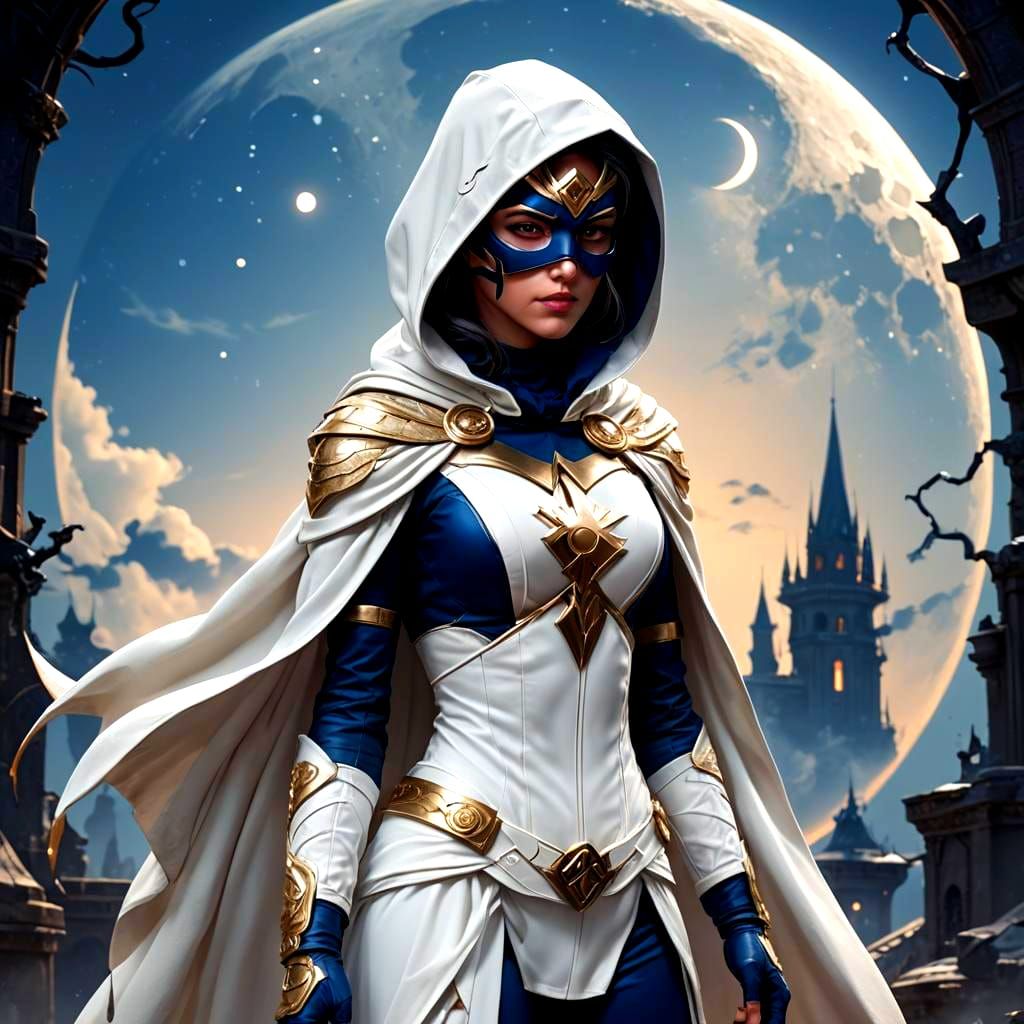 Masked Superheroine in Moon-Inspired Costume