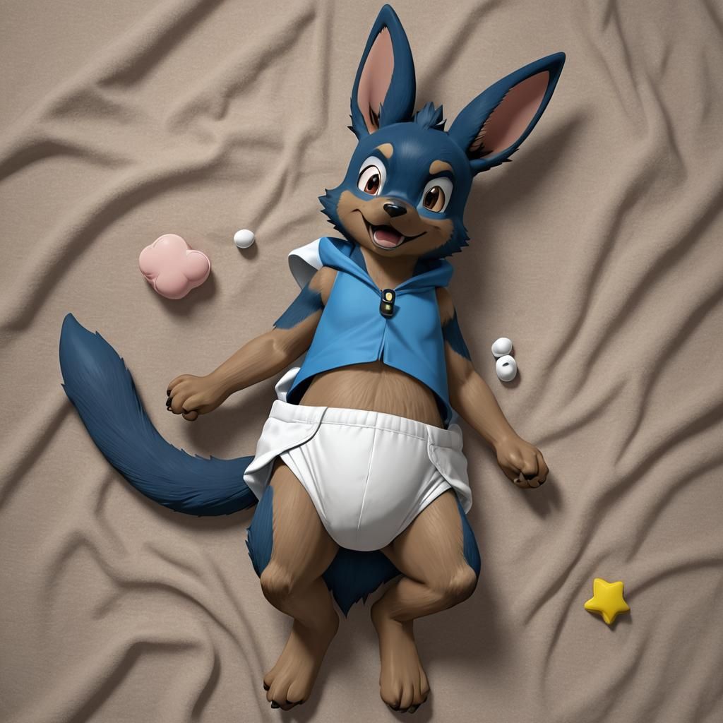 Lucario in Diaper: 3D Anime Art