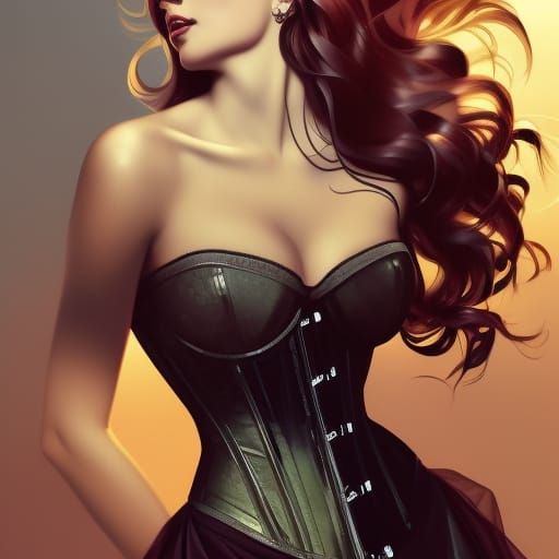 Celestial Sparkle Corset Portrait in Digital Art Style