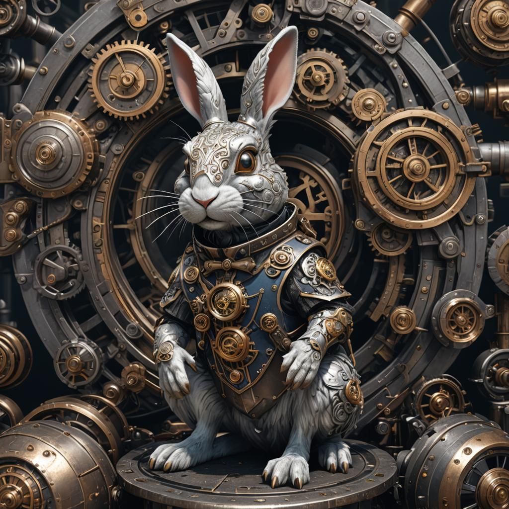 Steampunk Silver Rabbit: Detailed Matte Painting