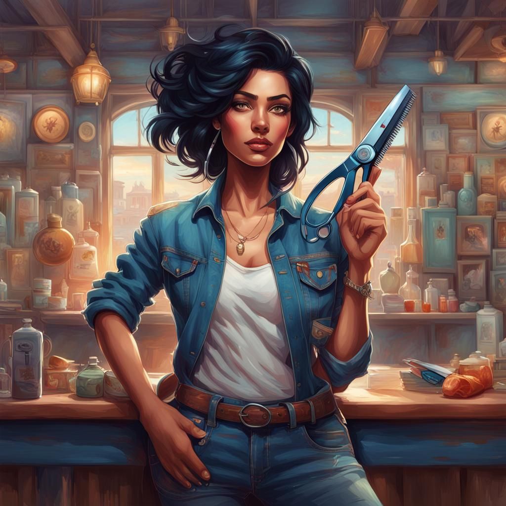 Barber Erika Portrait in Vibrant Illustration Style