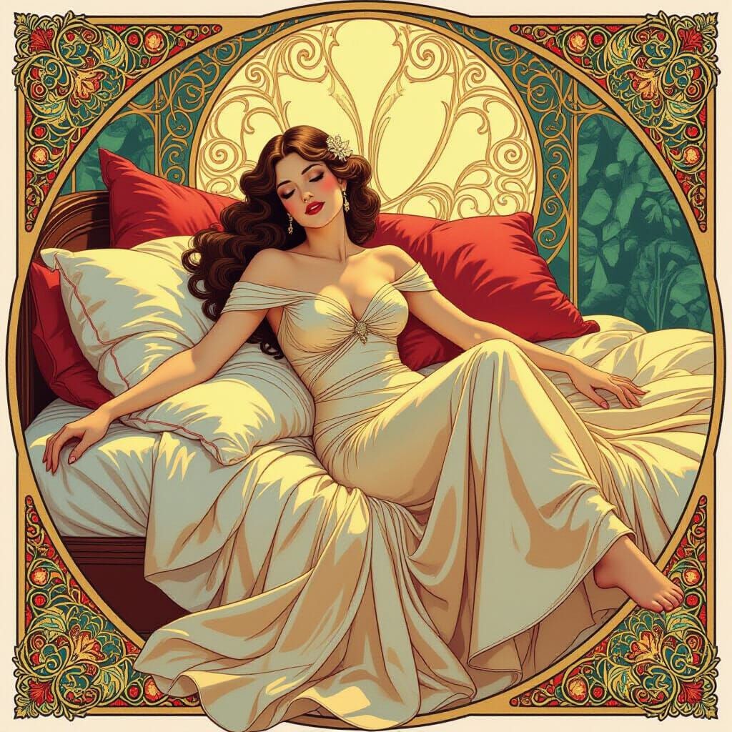Elegant Woman Reclining in Art Nouveau Style