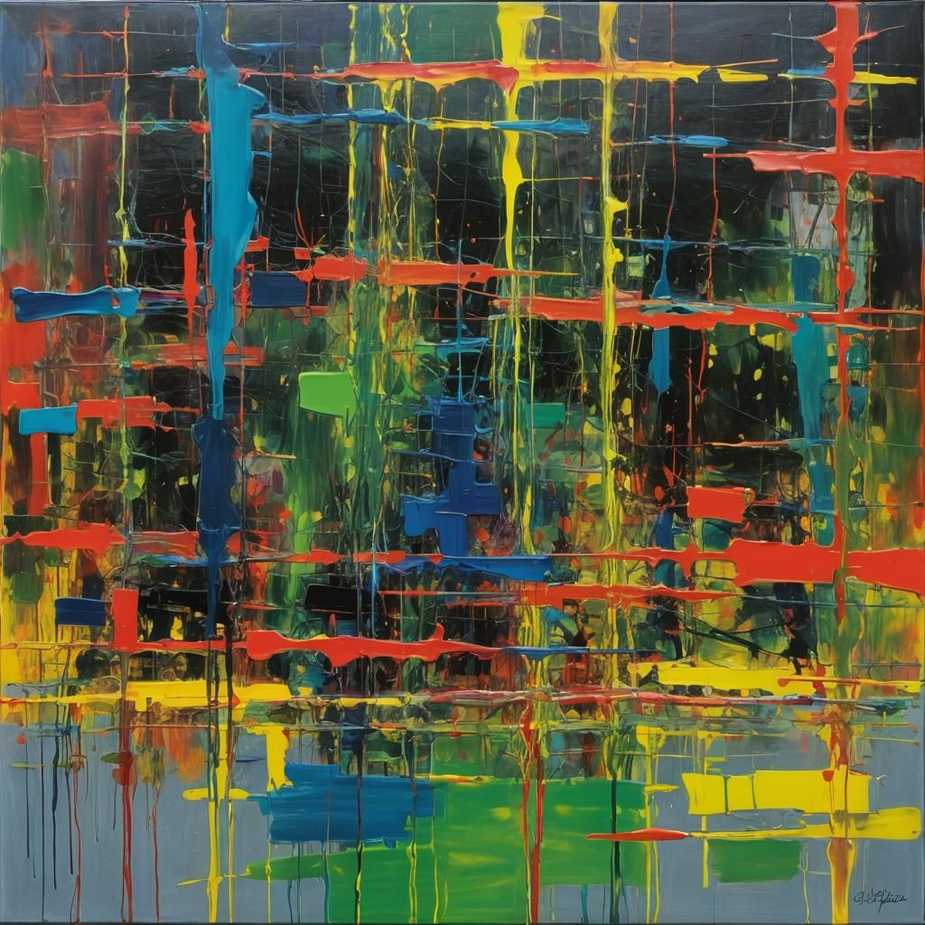 Neon Color Gerhard Richter Style Oil Painting
