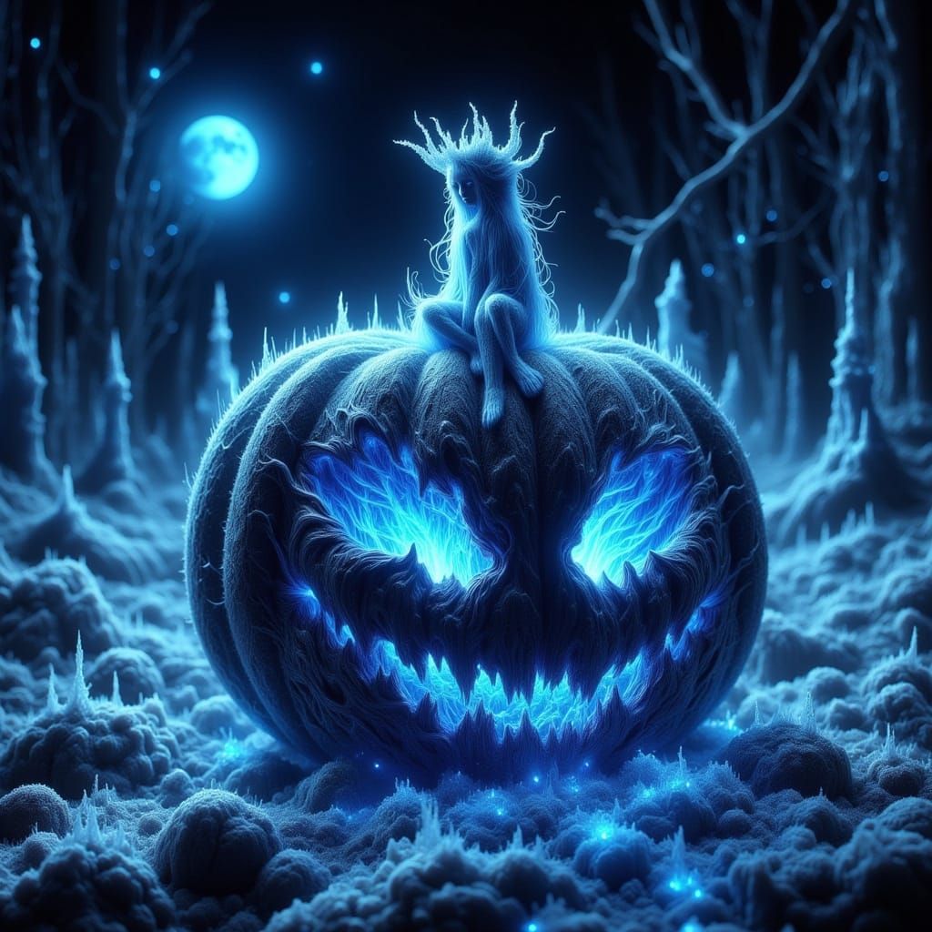 Angry Frozen Pumpkin with Galaxy Sparkles in 3D Art