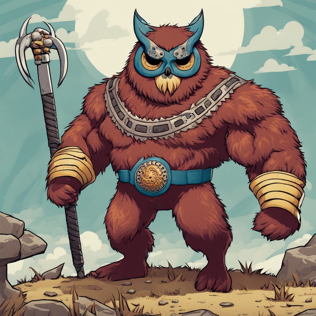 Owlbear Luchador Wrestler in a Masked Headdress