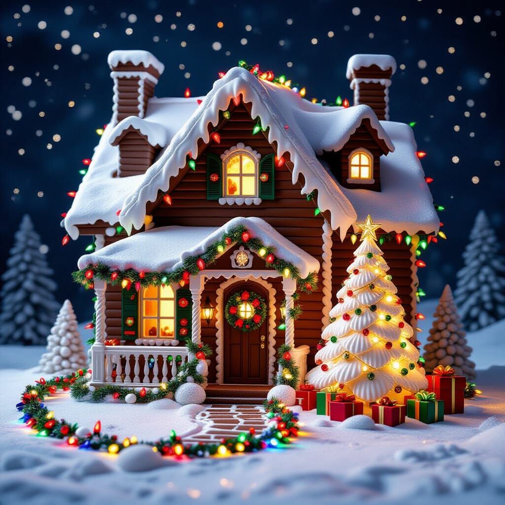 Chocolate Christmas House with Blinking Lights